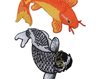 KOI FISH IRON ON PATCH 4.5" Gold Orange Black Japanese Carp Embroidered Applique