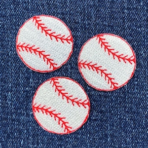 3-Pack Baseball Applique Patch - Small Sports Ball Embroidered Badge 1-1/8" (Iron on)