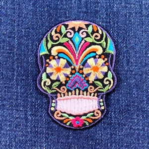 Sugar Skull Applique Patch - Día De Los Muertos Halloween Embroidered Badge 2.75&quot; (Iron On)