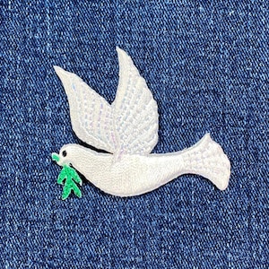 Peace Dove Applique Patch - Olive Branch Embroidered Bird Badge Facing Left 2-1/8&quot; (Iron On)