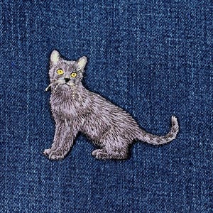 Black & Gray Cat Applique Patch - Embroidered Kitten Pet Animal Badge 3" (Iron On)