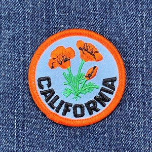 California Poppy Patch - Embroidered CA State Flower Badge 2" (Iron On)