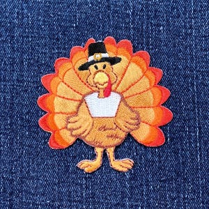 Thanksgiving Turkey Applique Patch - Embroidered Pilgrim Bird Badge 2.5&quot; (Iron On)