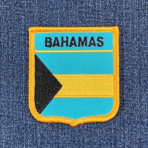 Bahamas Patch - Embroidered West Indies Flag Shield Badge 2.75" (Iron Or Sew On)