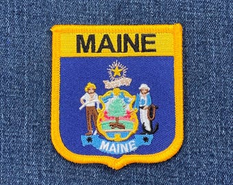 Maine Patch - Embroidered New England Flag Shield Badge 2.75" (Iron On)