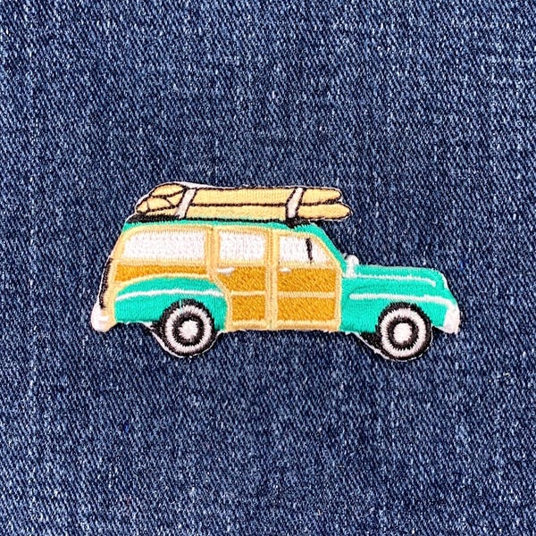 Woodie Station Wagon Applique Patch - Surfboards Embroidered Surfing Badge 2.5" (Iron On)