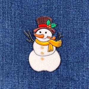 Snowman Applique Patch - Embroidered Christmas & Winter Snow Badge 2-7/8" (Iron On)