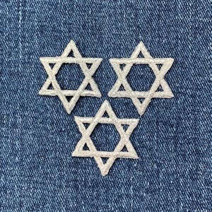 ダビデの星アップリケパッチ3枚セット - ミニシルバー刺繍バッジ 1インチ (アイロン接着式)
