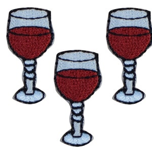 3-Pack Glass of Wine Applique Patch - Mini Embroidered Bar & Restaurant Badge 1" (Iron On)