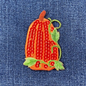 Pumpkin Applique Patch - Sequin & Embroidered Fall Autumn Badge 3" (Iron On)