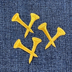 Parche de golf bordado en dorado metálico (paquete de 3) - Insignia de tee de golf de 3,8 cm (termoadhesiva)