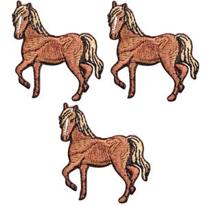 馬のアップリケパッチ3枚セット - 小さな刺繍入り動物バッジ 1-5/8インチ (アイロン接着式)