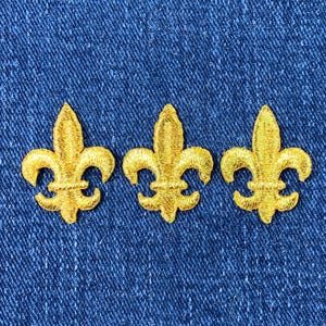 3-Pack Fleur De Lis Applique Patch - Mini Metallic Gold Embroidered Badge 1-1/8&quot; (Iron on)
