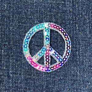 Sequin Peace Sign Applique Patch - Multicolor World Peace Badge 1.5" (Iron On)