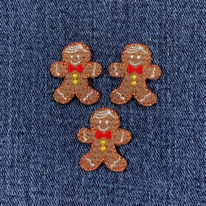 3-Pack Gingerbread Man Applique Patch - Embroidered Christmas Cookie Badge 7/8" (Iron On)