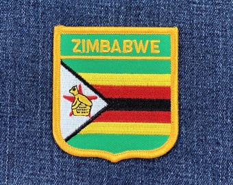 Zimbabwe Patch - Embroidered Flag Shield Badge 2.75" (Iron On)