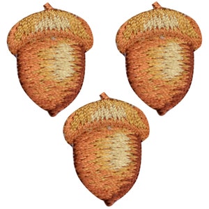 3-Pack Acorn Applique Patch - Embroidered Fall & Autumn Nature Badge 7/8" (Iron On)