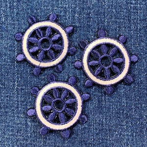 3-Pack Ship's Wheel Applique Patch - Embroidered Sailing Badge 1.75" (Iron On)