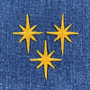 3-Pack Nativity Star Applique Patch - Mini Gold Embroidered Badge 1.25&quot; (Iron on)
