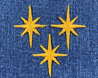 3-Pack Nativity Star Applique Patch - Mini Gold Embroidered Badge 1.25" (Iron on)