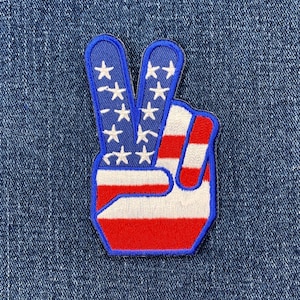 USA Peace Fingers Patch - Embroidered United States Of America Badge 3.25" (Iron On)