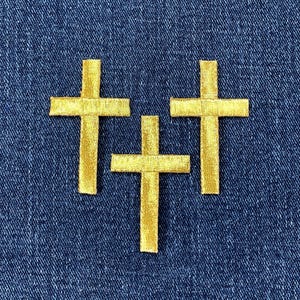 3-Pack Gold Cross Applique Patch - Embroidered Jesus & Christian Badge 2" (Iron On)