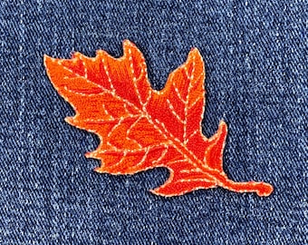 Oak Leaf Applique Patch - Embroidered Orange Autumn Fall Badge 2-7/8" (Iron On)