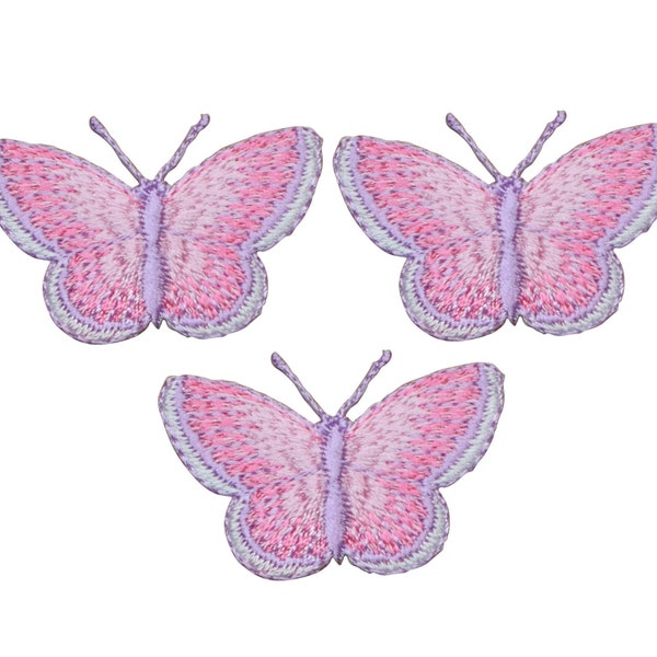 Pink Butterfly Applique Patch - Insect, Bug Badge 1-3/8" (3-Pack, Iron on)