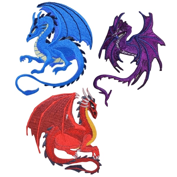 Fantasy Dragon Applique Patch Set - Chance, Puissance, Force (Pack de 3 ou Vendu individuellement, Thermocollant)