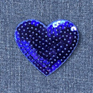 Sequin Heart Applique Patch - Deep Blue Purple Love Badge 2-3/16" (Iron On)