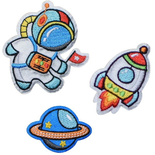 Astronaut, Rocket, Planet Applique Patch Set - Outer Space (3 Pieces, Iron on)