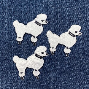 3-Pack White Poodle Applique Patch - Embroidered Dog Badge 1-7/8" (Iron On)