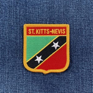 St. Kitts Nevis Patch - Embroidered Flag Shield Badge 2.75" (Iron On)
