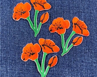 3-Pack Poppy Applique Patch - Flower Poppies California Embroidered Badge 1-3/4" (Iron On)
