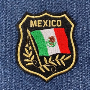 Mexico Patch - Mexican Flag Shield Embroidered Mylar México Badge 3.25" (Iron Or Sew On)