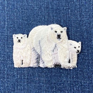 Polar Bear & Cubs Applique Patch - Embroidered Animal Badge 2.5&quot; (Iron Or Sew On)