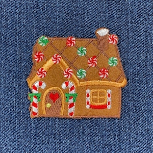 Gingerbread House Applique Patch - Embroidered Christmas & Holiday Badge 2.5" (Iron On)