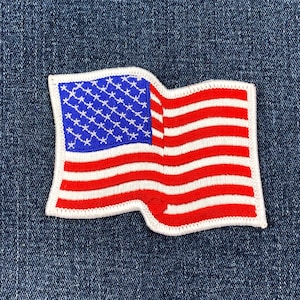 Large American Flag Patch - Embroidered Wavy USA United States Badge 3.5" (Iron On)
