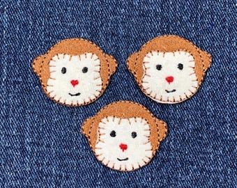 3-Pack Monkey Face Applique Patch - Embroidered Animal Badge 1-1/8" (Iron On)
