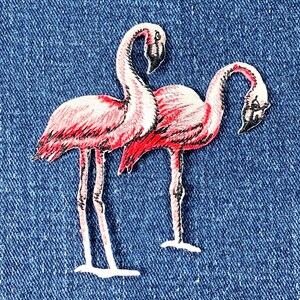 Flamingos Applique Patch - Shimmery Flamingo Bird Animal Embroidered Badge 3&quot; (Iron on)