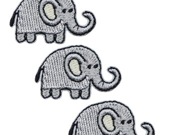 Mini Elephant Applique Patch - Zookeeper, Animal Badge 1-1/8" (3-Pack, Iron on)