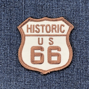 Historisches Route 66 Patch - Gesticktes Landstraße Schild 6,5 cm Aufnäher (Bügelbild)
