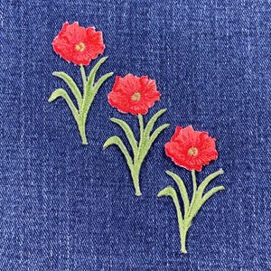 3-Pack Poppy Applique Patch - Flower Gardening Embroidered Badge 2&quot; (Iron on)