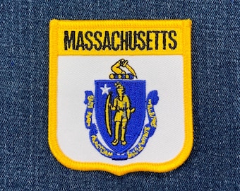 Massachusetts Patch - Embroidered Flag Shield Badge 2.75" (Iron On)