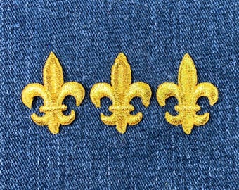 3-Pack Fleur De Lis Applique Patch - Mini Metallic Gold Embroidered Badge 1-1/8"