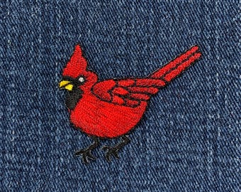 Cardinal Applique Patch - Embroidered Male Bird Badge 1-7/8" (Iron On)