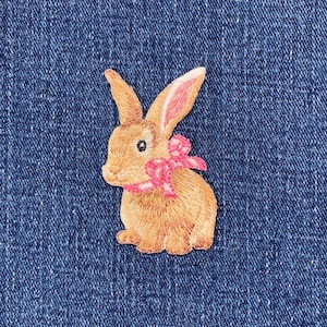 Bunny & Pink Bow Applique Patch - Embroidered Rabbit Badge 2-3/8" (Iron On)