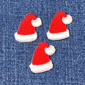 3-Pack Santa Hat Applique Patch - Mini Christmas Santa Claus Cap Embroidered Badge 1&quot; (Iron on)