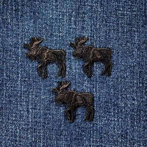 3-Pack Black Moose Applique Patch - Mini Embroidered Animal Badge 1.25" (Iron On)