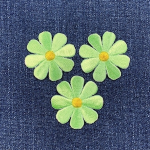 3-Pack Daisy Applique Patch - Embroidered Light Green & Yellow Flower Badge 1.5" (Iron On)